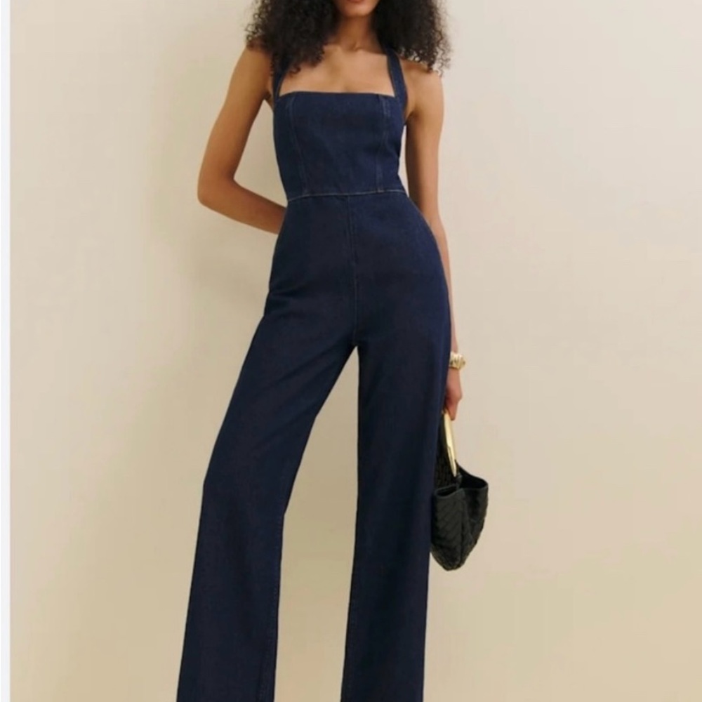 Reformation Danna Halter Denim Jumpsuit